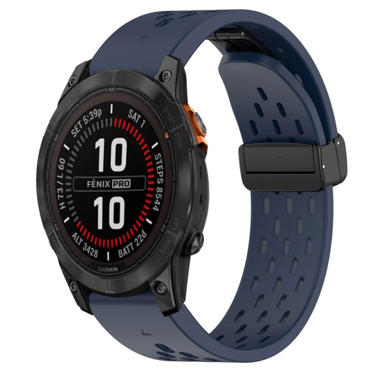 For Garmin Fenix 7S Pro 42mm Hole Folding Buckle 20mm Silicone Watch Band(Midnight Blue) - Watch Bands by buy2fix | Online Shopping UK | buy2fix