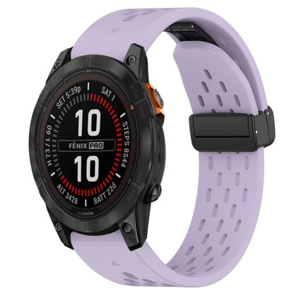 For Garmin Fenix 7S Pro 42mm Hole Folding Buckle 20mm Silicone Watch Band(Purple) - Watch Bands by buy2fix | Online Shopping UK | buy2fix
