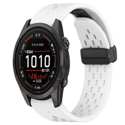 For Garmin Epix Pro 42mm Hole Folding Buckle 20mm Silicone Watch Band(White) - Watch Bands by buy2fix | Online Shopping UK | buy2fix