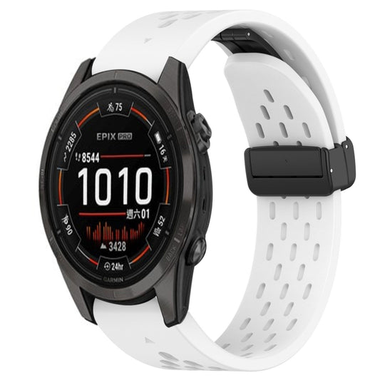For Garmin Epix Pro 42mm Hole Folding Buckle 20mm Silicone Watch Band(White) - Watch Bands by buy2fix | Online Shopping UK | buy2fix