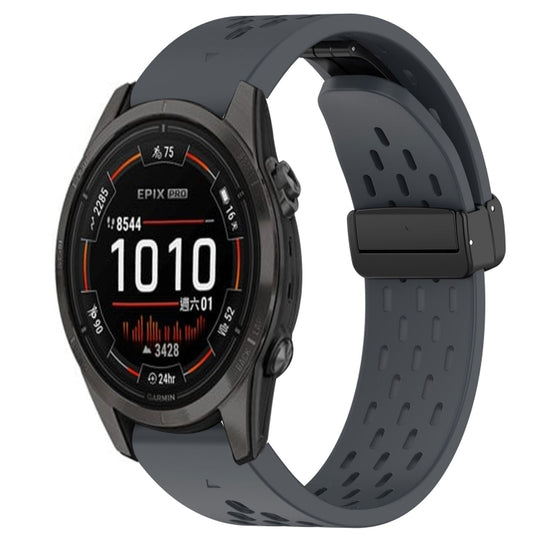 For Garmin Epix Pro 42mm Hole Folding Buckle 20mm Silicone Watch Band(Dark Gray)