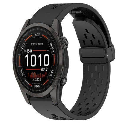 For Garmin Epix Pro 42mm Hole Folding Buckle 20mm Silicone Watch Band(Black) - Watch Bands by buy2fix | Online Shopping UK | buy2fix