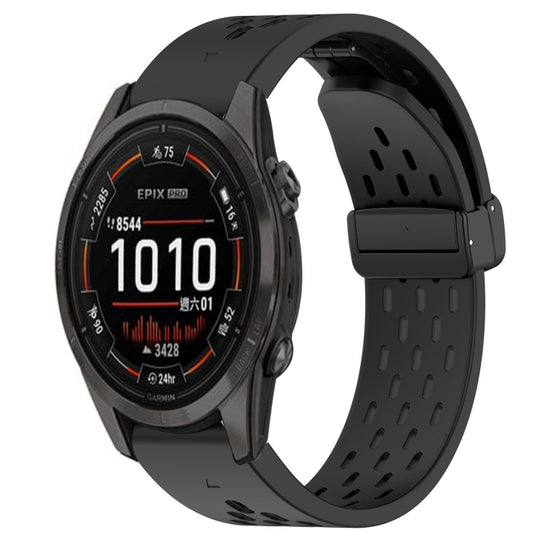 For Garmin Epix Pro 42mm Hole Folding Buckle 20mm Silicone Watch Band(Black)