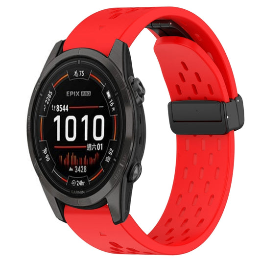 For Garmin Epix Pro 42mm Hole Folding Buckle 20mm Silicone Watch Band(Red) - Watch Bands by buy2fix | Online Shopping UK | buy2fix