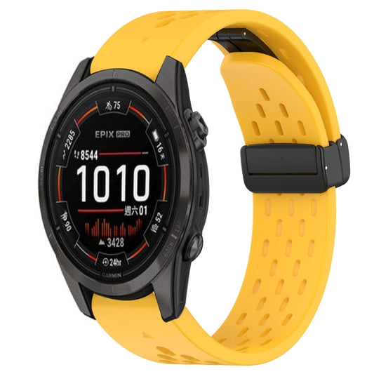 For Garmin Epix Pro 42mm Hole Folding Buckle 20mm Silicone Watch Band(Yellow) - Watch Bands by buy2fix | Online Shopping UK | buy2fix