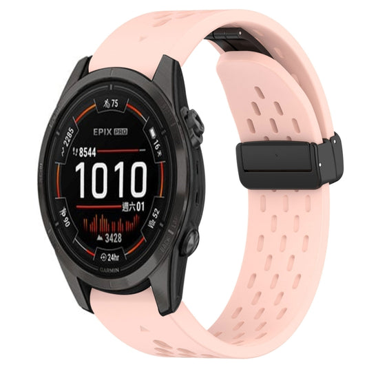 For Garmin Epix Pro 42mm Hole Folding Buckle 20mm Silicone Watch Band(Pink) - Watch Bands by buy2fix | Online Shopping UK | buy2fix