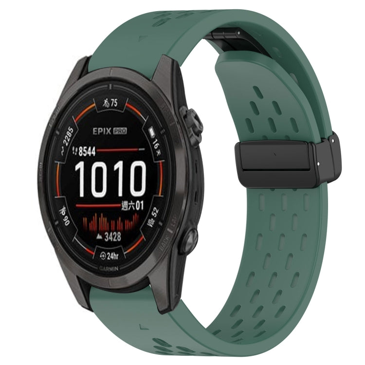For Garmin Epix Pro 42mm Hole Folding Buckle 20mm Silicone Watch Band(Dark Green) - Watch Bands by buy2fix | Online Shopping UK | buy2fix