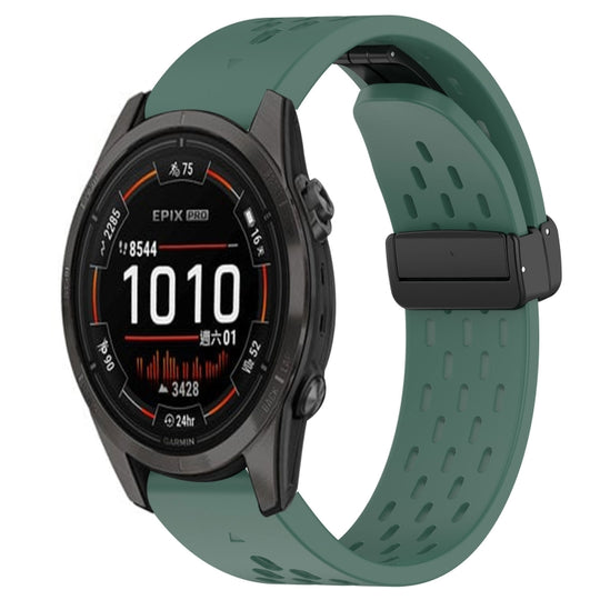 For Garmin Epix Pro 42mm Hole Folding Buckle 20mm Silicone Watch Band(Dark Green)