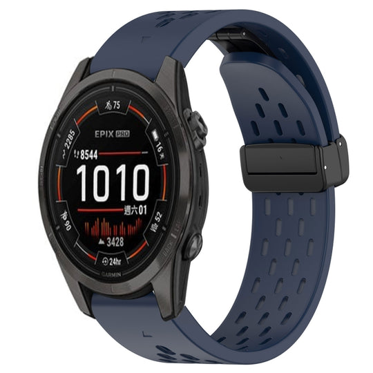 For Garmin Epix Pro 42mm Hole Folding Buckle 20mm Silicone Watch Band(Midnight Blue)