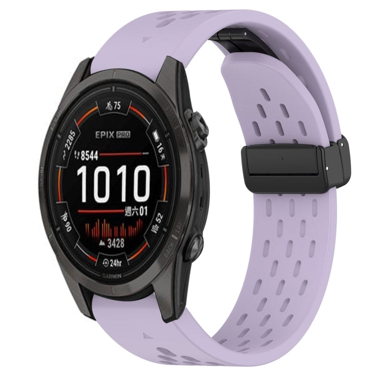 For Garmin Epix Pro 42mm Hole Folding Buckle 20mm Silicone Watch Band(Purple) - Watch Bands by buy2fix | Online Shopping UK | buy2fix