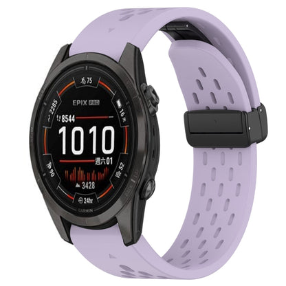 For Garmin Epix Pro 42mm Hole Folding Buckle 20mm Silicone Watch Band(Purple) - Watch Bands by buy2fix | Online Shopping UK | buy2fix