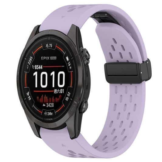 For Garmin Epix Pro 42mm Hole Folding Buckle 20mm Silicone Watch Band(Purple) - Watch Bands by buy2fix | Online Shopping UK | buy2fix