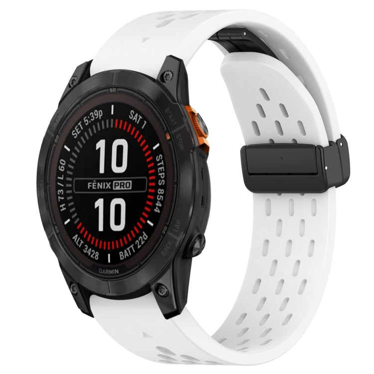 For Garmin Fenix 7S Hole Folding Buckle 20mm Silicone Watch Band(White) - Watch Bands by buy2fix | Online Shopping UK | buy2fix