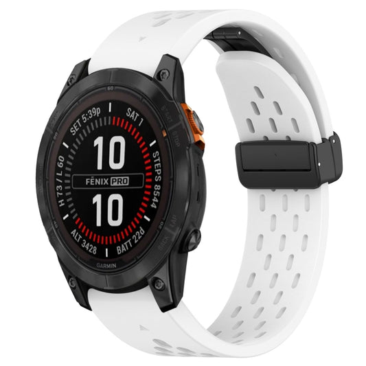 For Garmin Fenix 7S Hole Folding Buckle 20mm Silicone Watch Band(White) - Watch Bands by buy2fix | Online Shopping UK | buy2fix
