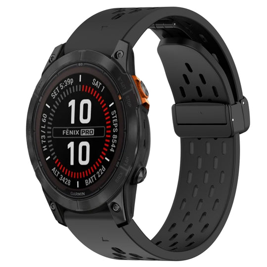 For Garmin Fenix 7S Hole Folding Buckle 20mm Silicone Watch Band(Black)