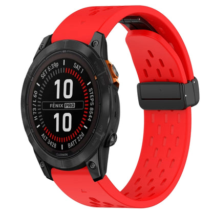 For Garmin Fenix 7S Hole Folding Buckle 20mm Silicone Watch Band(Red) - Watch Bands by buy2fix | Online Shopping UK | buy2fix