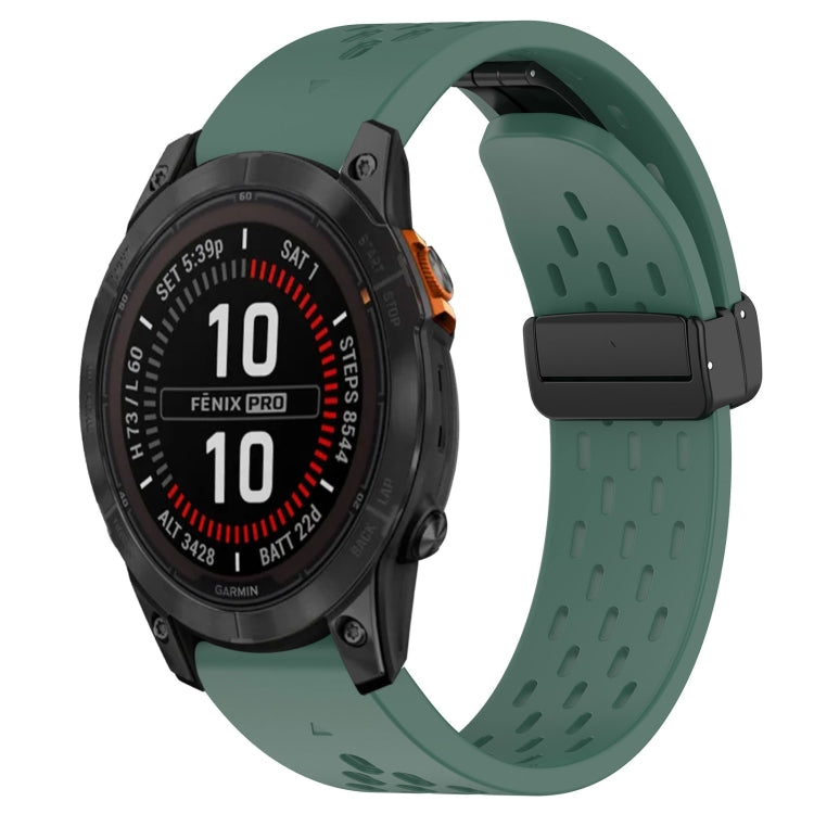 For Garmin Fenix 7S Hole Folding Buckle 20mm Silicone Watch Band(Dark Green) - Watch Bands by buy2fix | Online Shopping UK | buy2fix