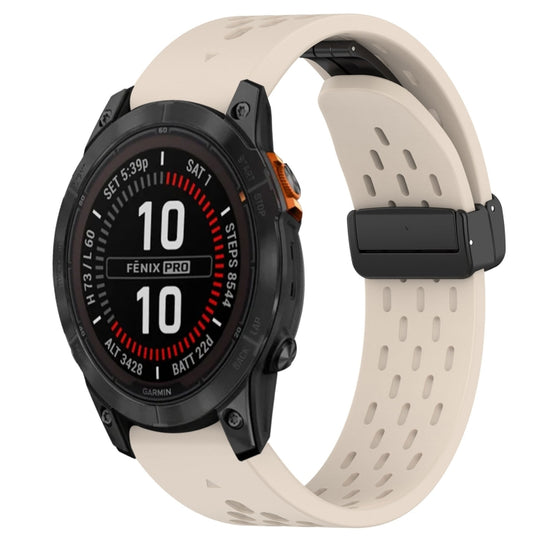 For Garmin Fenix 7S Hole Folding Buckle 20mm Silicone Watch Band(Starlight Color)