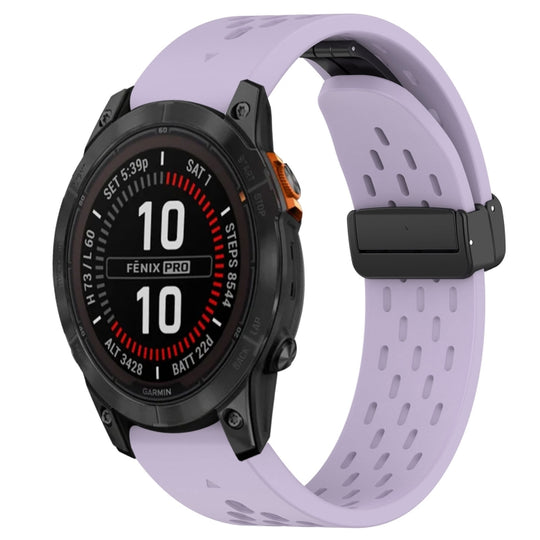 For Garmin Fenix 7S Hole Folding Buckle 20mm Silicone Watch Band(Purple)