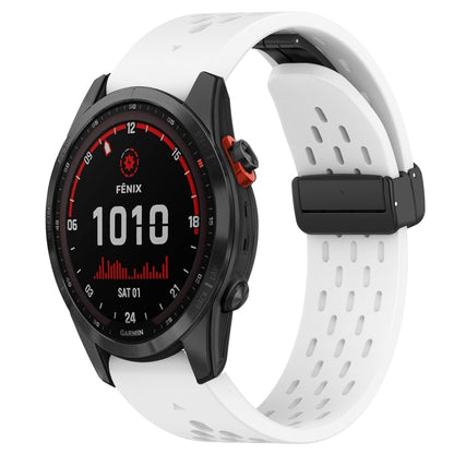 For Garmin Fenix 7S Solar Hole Folding Buckle 20mm Silicone Watch Band(White) - Watch Bands by buy2fix | Online Shopping UK | buy2fix