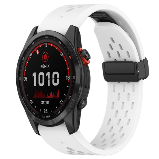 For Garmin Fenix 7S Solar Hole Folding Buckle 20mm Silicone Watch Band(White) - Watch Bands by buy2fix | Online Shopping UK | buy2fix