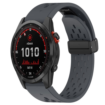 For Garmin Fenix 7S Solar Hole Folding Buckle 20mm Silicone Watch Band(Dark Gray) - Watch Bands by buy2fix | Online Shopping UK | buy2fix