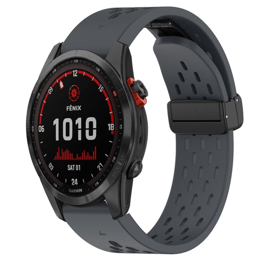For Garmin Fenix 7S Solar Hole Folding Buckle 20mm Silicone Watch Band(Dark Gray) - Watch Bands by buy2fix | Online Shopping UK | buy2fix
