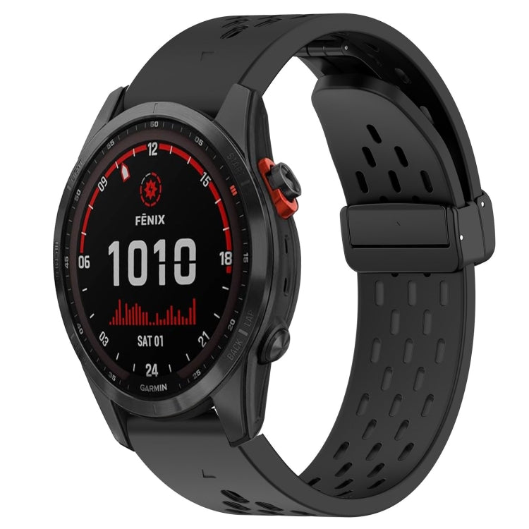For Garmin Fenix 7S Solar Hole Folding Buckle 20mm Silicone Watch Band(Black) - Watch Bands by buy2fix | Online Shopping UK | buy2fix