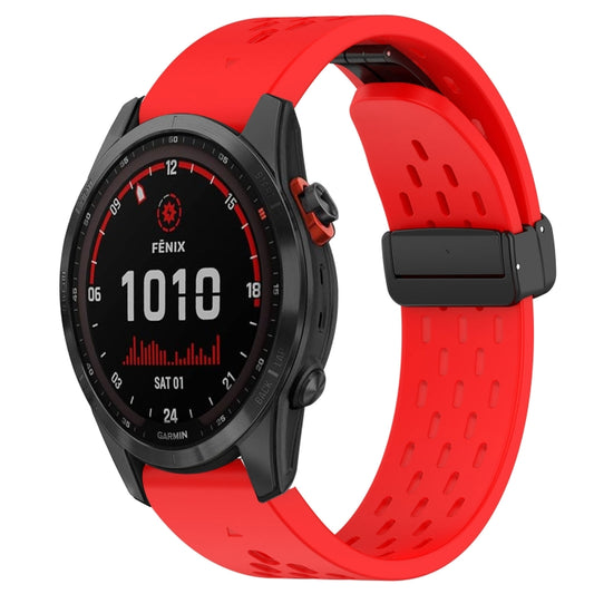 For Garmin Fenix 7S Solar Hole Folding Buckle 20mm Silicone Watch Band(Red) - Watch Bands by buy2fix | Online Shopping UK | buy2fix