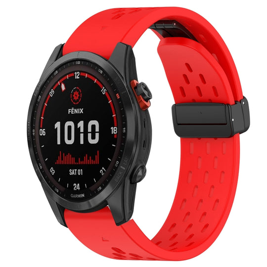 For Garmin Fenix 7S Solar Hole Folding Buckle 20mm Silicone Watch Band(Red)