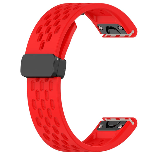 For Garmin Fenix 7S Solar Hole Folding Buckle 20mm Silicone Watch Band(Red) - Watch Bands by buy2fix | Online Shopping UK | buy2fix
