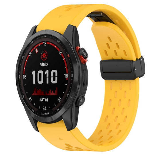 For Garmin Fenix 7S Solar Hole Folding Buckle 20mm Silicone Watch Band(Yellow)