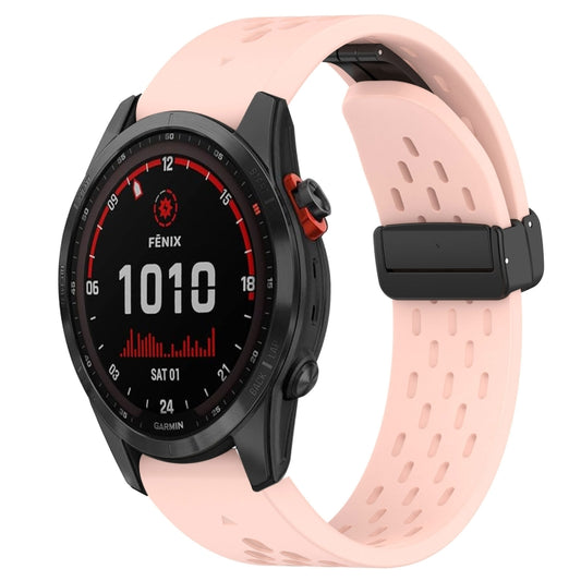 For Garmin Fenix 7S Solar Hole Folding Buckle 20mm Silicone Watch Band(Pink) - Watch Bands by buy2fix | Online Shopping UK | buy2fix