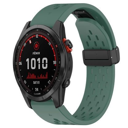 For Garmin Fenix 7S Solar Hole Folding Buckle 20mm Silicone Watch Band(Dark Green) - Watch Bands by buy2fix | Online Shopping UK | buy2fix