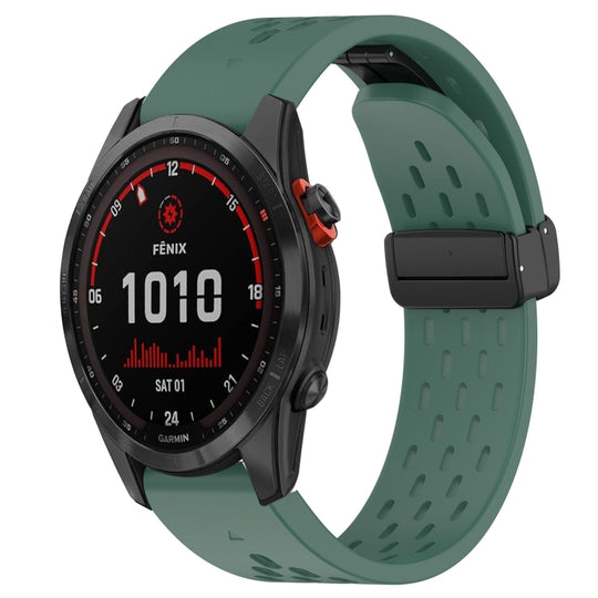 For Garmin Fenix 7S Solar Hole Folding Buckle 20mm Silicone Watch Band(Dark Green)