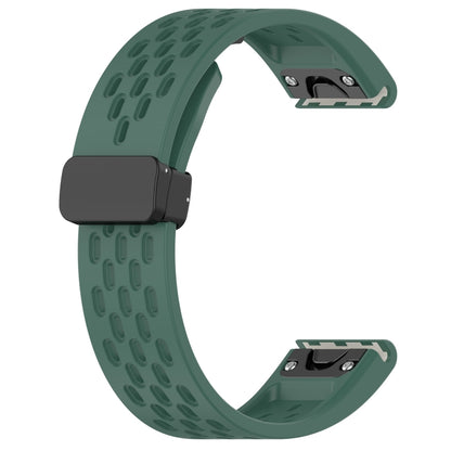 For Garmin Fenix 7S Solar Hole Folding Buckle 20mm Silicone Watch Band(Dark Green) - Watch Bands by buy2fix | Online Shopping UK | buy2fix