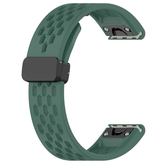 For Garmin Fenix 7S Solar Hole Folding Buckle 20mm Silicone Watch Band(Dark Green) - Watch Bands by buy2fix | Online Shopping UK | buy2fix