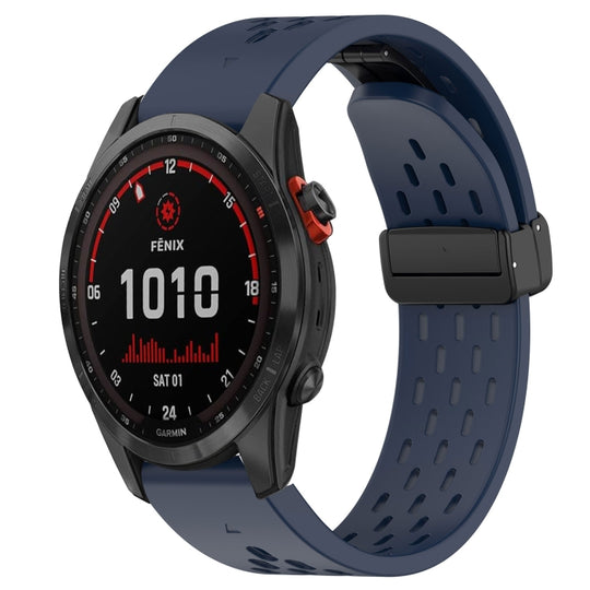 For Garmin Fenix 7S Solar Hole Folding Buckle 20mm Silicone Watch Band(Midnight Blue)