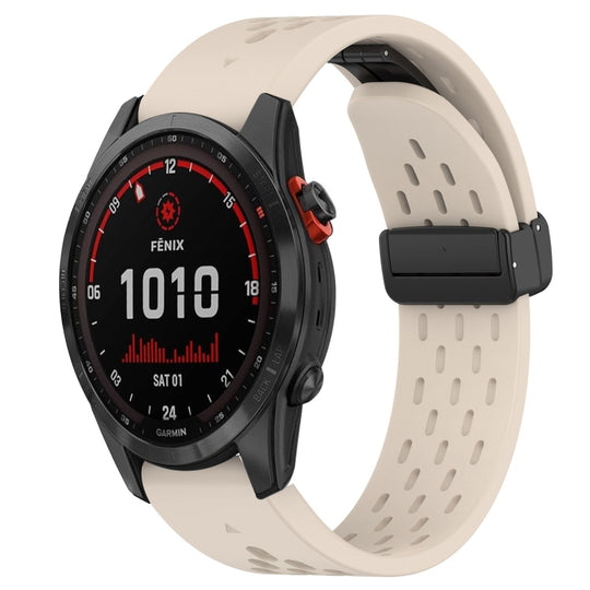 For Garmin Fenix 7S Solar Hole Folding Buckle 20mm Silicone Watch Band(Starlight Color)