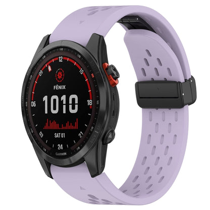 For Garmin Fenix 7S Solar Hole Folding Buckle 20mm Silicone Watch Band(Purple) - Watch Bands by buy2fix | Online Shopping UK | buy2fix