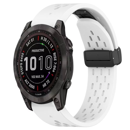 For Garmin Fenix 7S Sapphire Solar Hole Folding Buckle 20mm Silicone Watch Band(White)