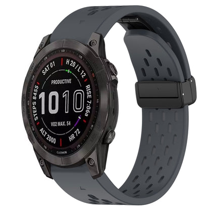 For Garmin Fenix 7S Sapphire Solar Hole Folding Buckle 20mm Silicone Watch Band(Dark Gray) - Watch Bands by buy2fix | Online Shopping UK | buy2fix