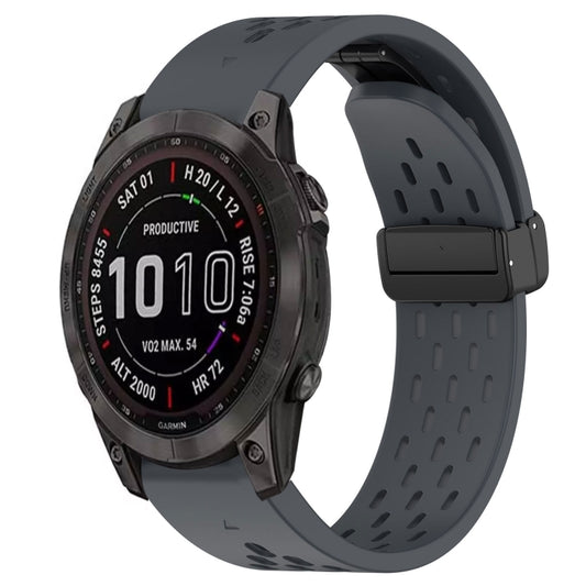 For Garmin Fenix 7S Sapphire Solar Hole Folding Buckle 20mm Silicone Watch Band(Dark Gray) - Watch Bands by buy2fix | Online Shopping UK | buy2fix