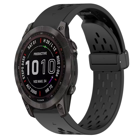 For Garmin Fenix 7S Sapphire Solar Hole Folding Buckle 20mm Silicone Watch Band(Black) - Watch Bands by buy2fix | Online Shopping UK | buy2fix