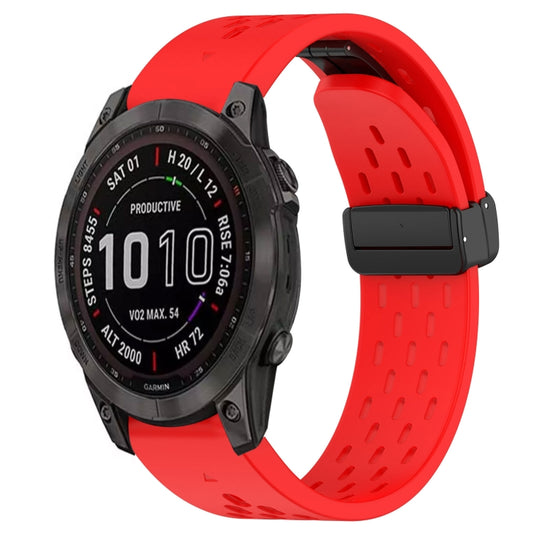For Garmin Fenix 7S Sapphire Solar Hole Folding Buckle 20mm Silicone Watch Band(Red) - Watch Bands by buy2fix | Online Shopping UK | buy2fix