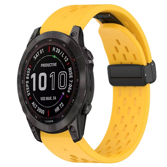 For Garmin Fenix 7S Sapphire Solar Hole Folding Buckle 20mm Silicone Watch Band(Yellow) - Watch Bands by buy2fix | Online Shopping UK | buy2fix