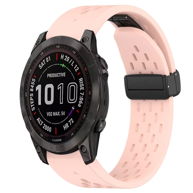 For Garmin Fenix 7S Sapphire Solar Hole Folding Buckle 20mm Silicone Watch Band(Pink) - Watch Bands by buy2fix | Online Shopping UK | buy2fix