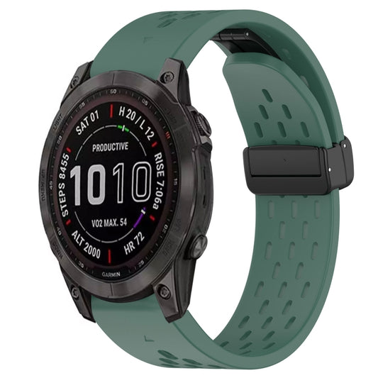 For Garmin Fenix 7S Sapphire Solar Hole Folding Buckle 20mm Silicone Watch Band(Dark Green) - Watch Bands by buy2fix | Online Shopping UK | buy2fix