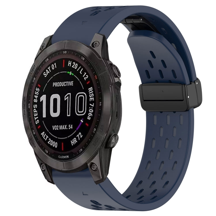 For Garmin Fenix 7S Sapphire Solar Hole Folding Buckle 20mm Silicone Watch Band(Midnight Blue) - Watch Bands by buy2fix | Online Shopping UK | buy2fix