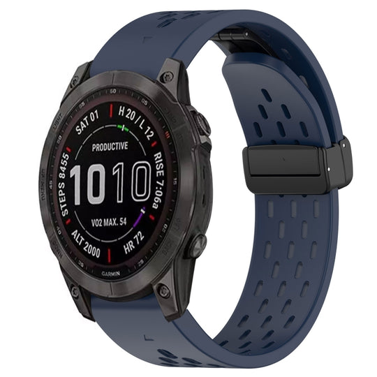 For Garmin Fenix 7S Sapphire Solar Hole Folding Buckle 20mm Silicone Watch Band(Midnight Blue)